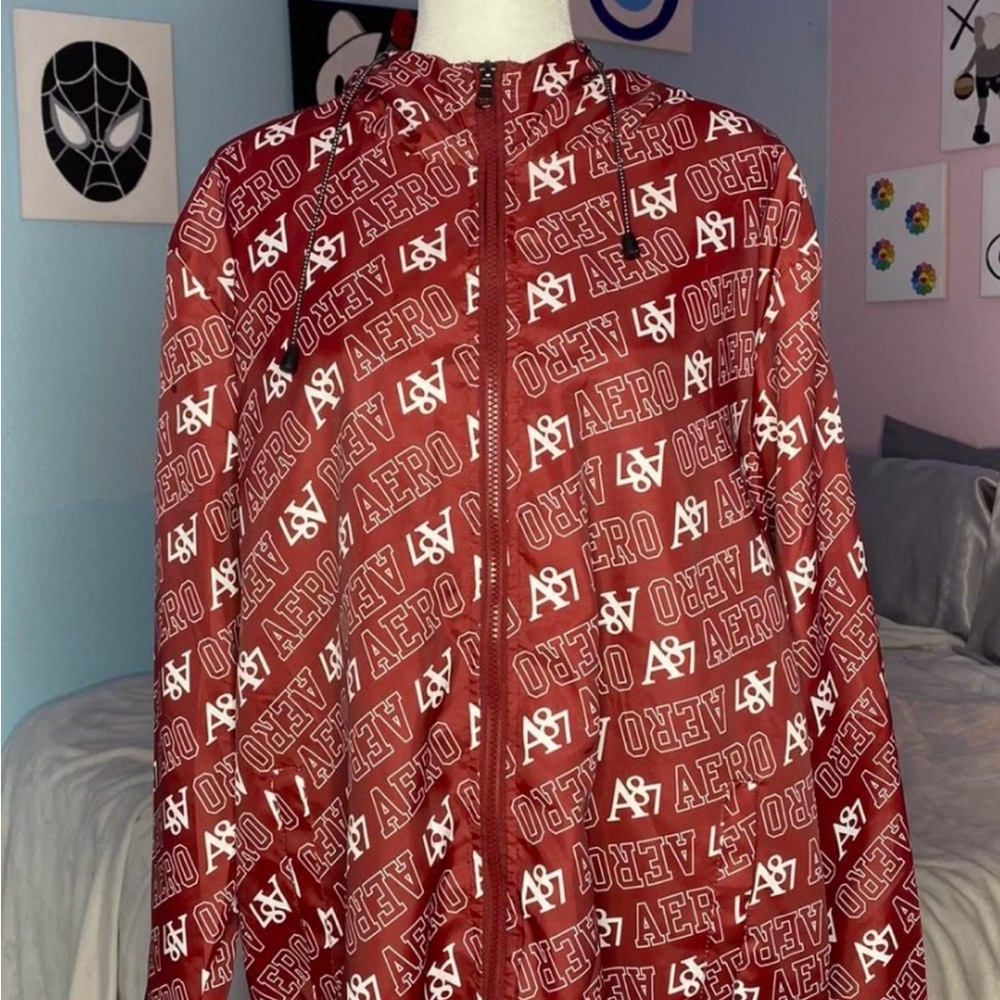 Aeropostale Red and White Lightweight Jacket